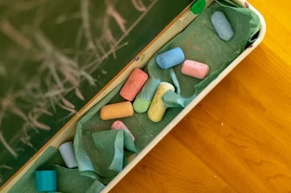 A box of chalks on a table