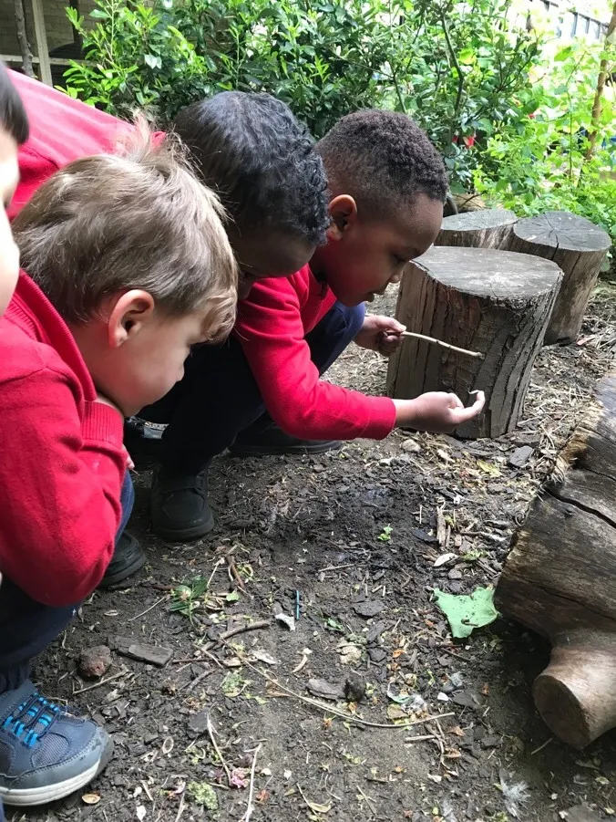 Early years children searching for minibeasts