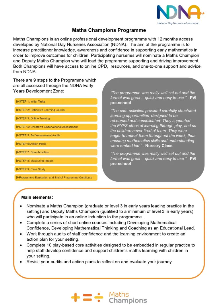 Information sheet for Maths Champions programme