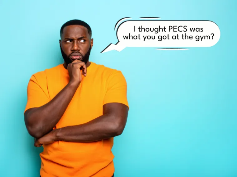Man asking himself I thought PECS was what you got at the gym
