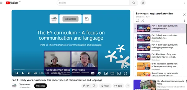 Screenshot of Ofsted EY curriculum video