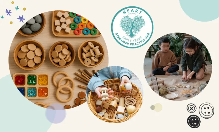 Cover image for the HEART Midlands Stronger Practice Insights Resource on Loose Parts Play