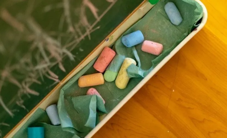 A box of chalks on a table
