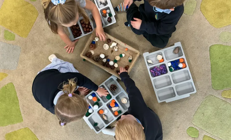 Children on the carpet counting loose parts