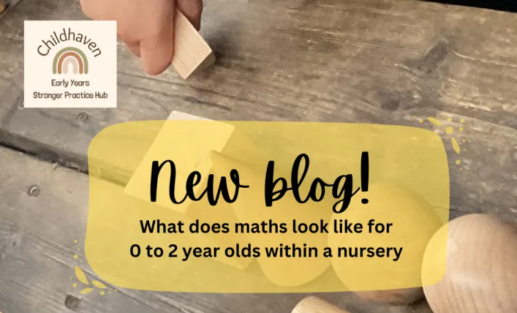 A child's hand playing with wooden shapes, with text over. 