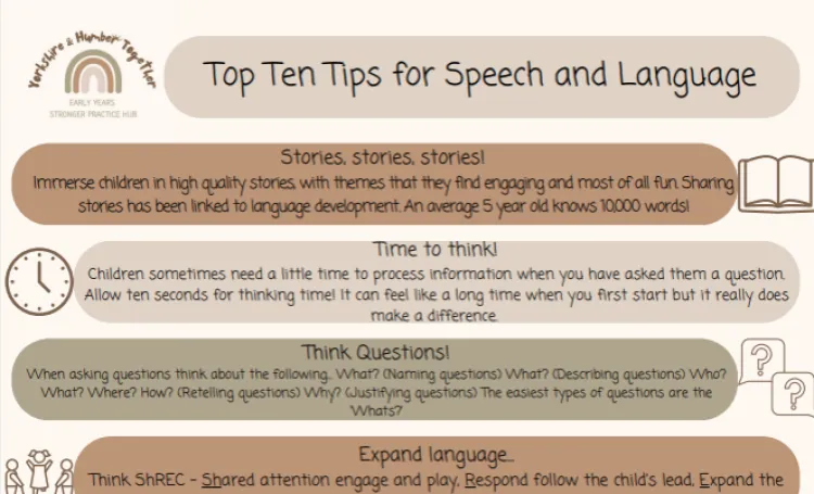 Ten top tips for speech and language infographic