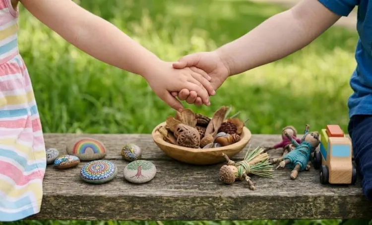 Two children holding hands