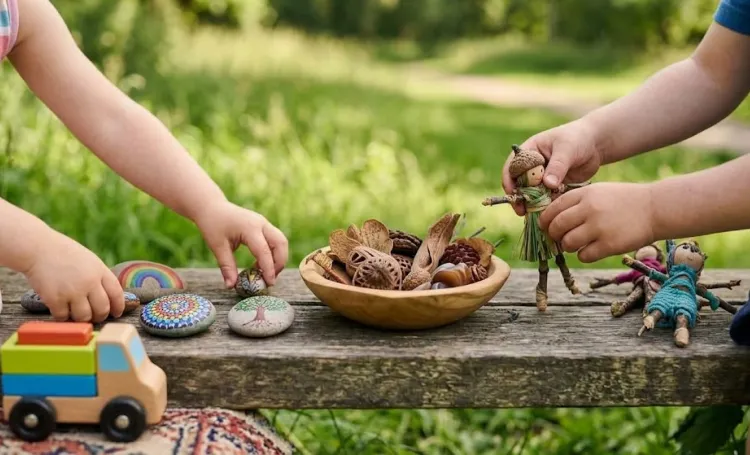 Children playing with natural materials outside