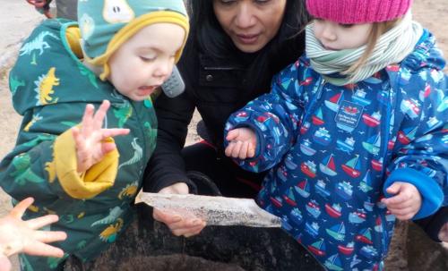 Two early years children with an adult