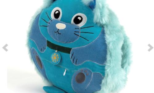 A blue plush cat toy 