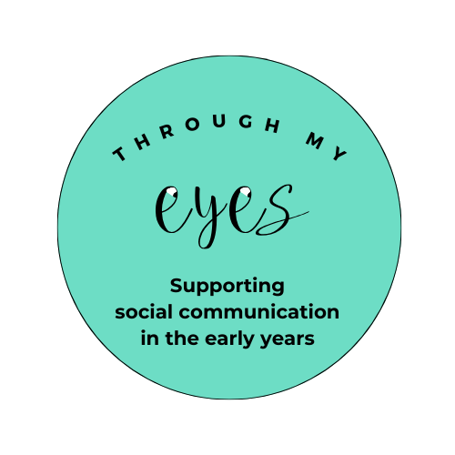 a mint green circle with the the Through My Eyes Logo in 